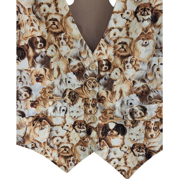 VTG 90s Saddle River Puppy Dog Vest Small | Dog Print Preppy Classic Cottagecore - Picture 5 of 9